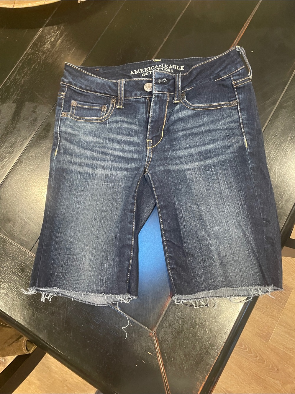 American Eagle Outfitters Dark Blue Distressed Denim Bermuda Shorts
